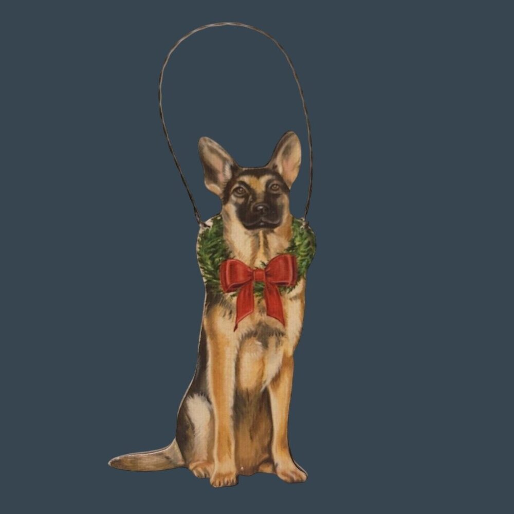 German Shepherd Christmas Ornament Primitives By Kathy Wreath Red Bow Design